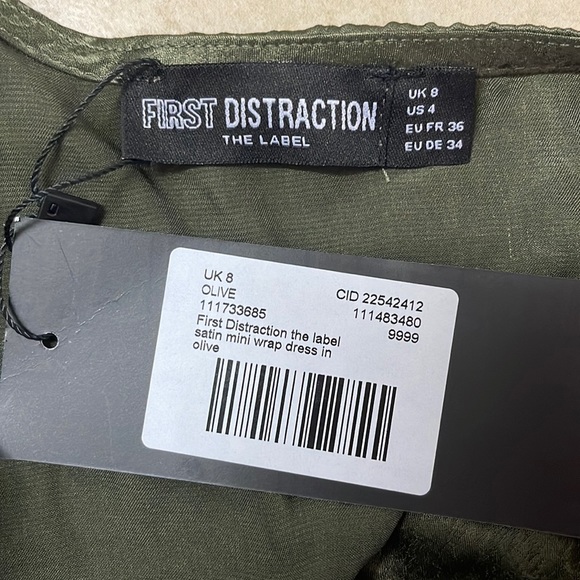 ASOS First Distraction The Label Satin Mini Wrap Dress in Olive - Picture 5 of 6